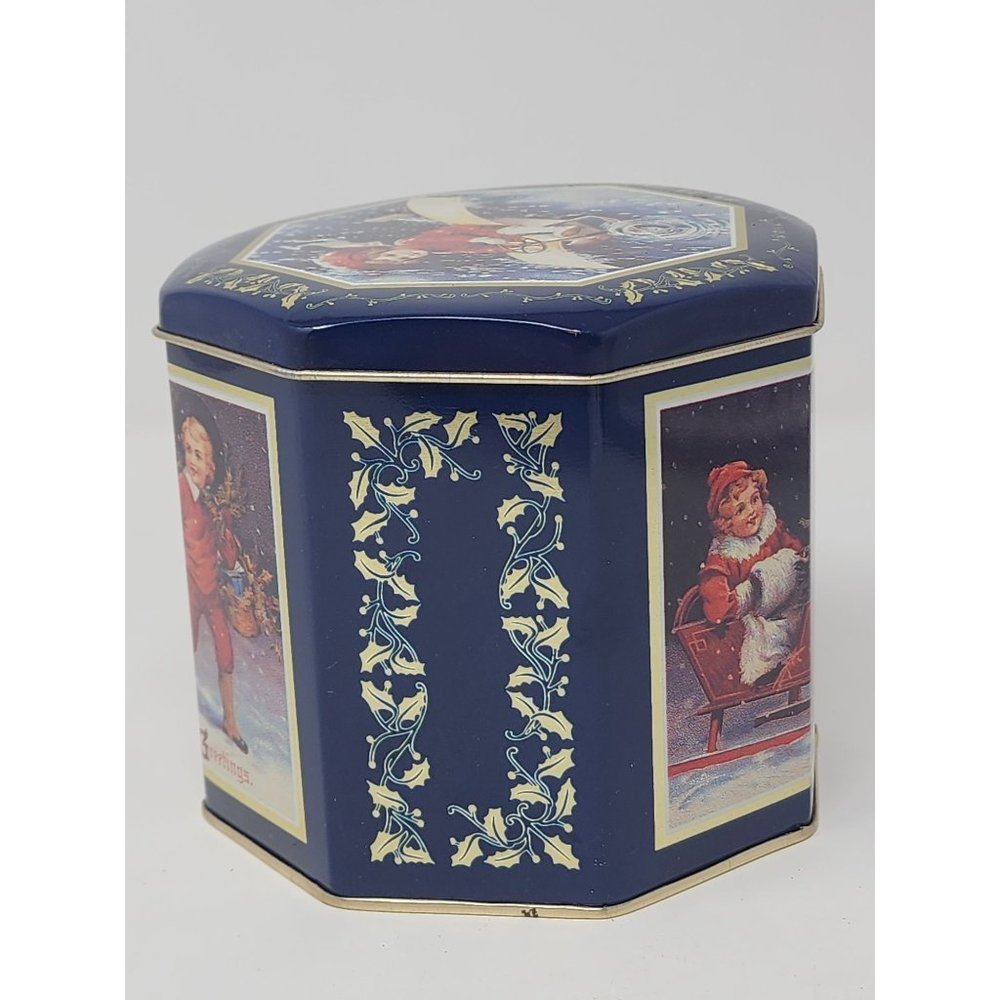 The Tin Box Company Of‎ America Small Octogon Christmas Tin By Wood River - Picture 3 of 11